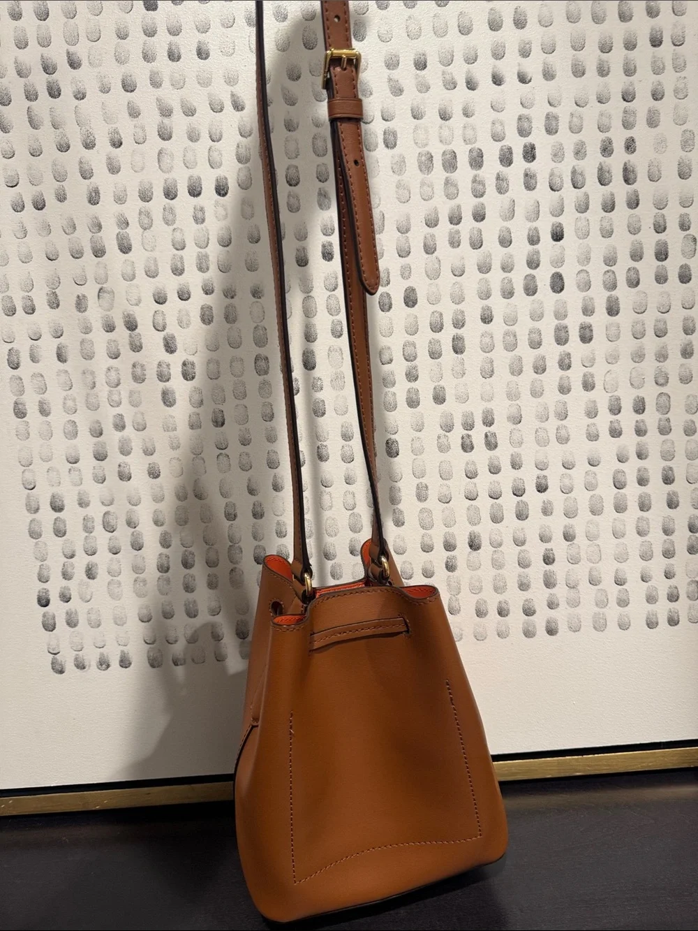 Ralph Lauren Brown Leather Drawstring Crossbody Bucket Bag